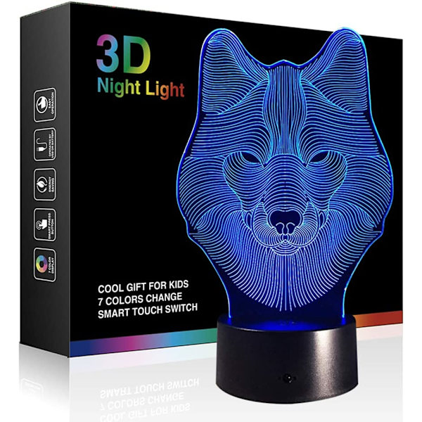 Animals Wolf 3D Nattlys Berøringskontroll Bordlamper, Ticent