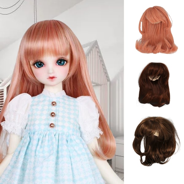 1/6 Ball Jointed Doll Wig with Bangs DIY Simulated Scalp High Temperature Silk Doll Hair Wig for 15.5 to 17cm Doll