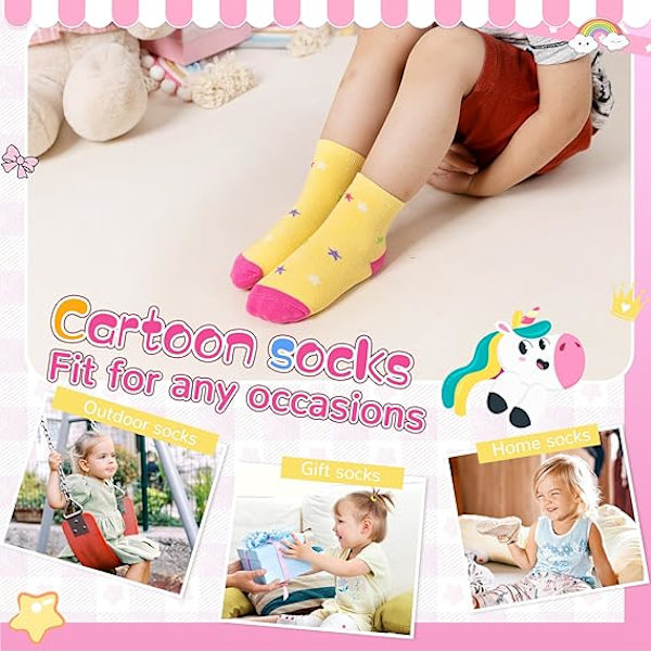 Babyflickor Gripsockor Barn Anti-Halk Toddler Spädbarn Halksäkra Bomullsstrumpor 12 Par B 3-5T