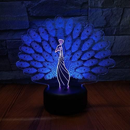 3D LED Påfugl Nattlys, Optisk Illusjonslampe 16 Farger C