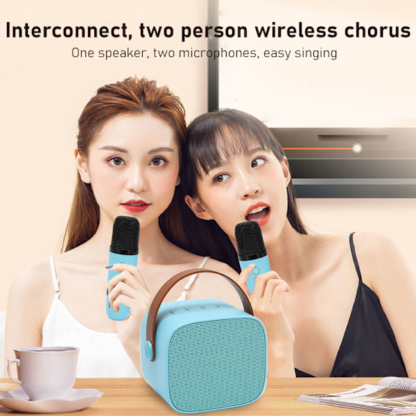Mini Karaoke -laitteisto, tukee Bluetooth AUX USB -muistikorttia, kannettava Bluetooth -kaiutin langattomalla mikrofonilla Blue