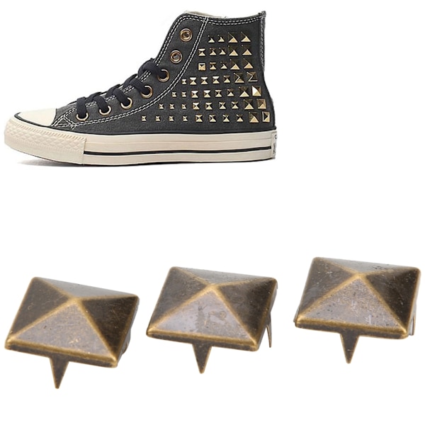 100 st fyrkantiga pyramidpunknitar 4 klor metallnitar för armband kläder skor handväska brons 15 mm