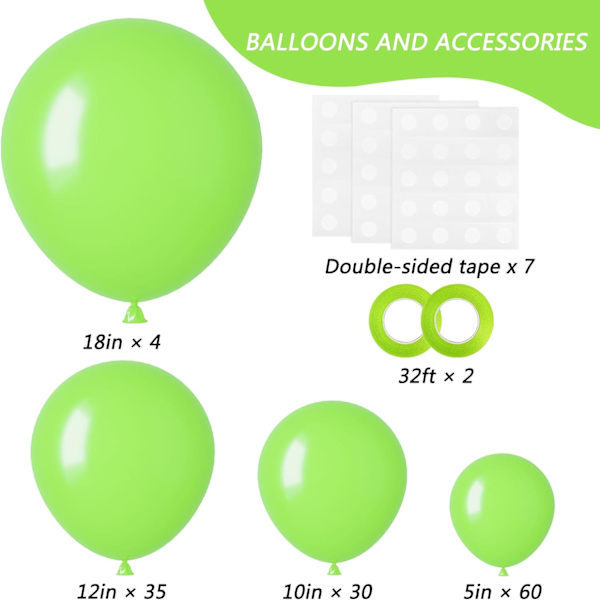 Lime Green Balloons 129pcs Light Green Balloons 18 12 10 5 Inch Fruit Green Latex Party Balloons for Birthday Dinosaur Jungle Baby Shower Decoration Lime Green
