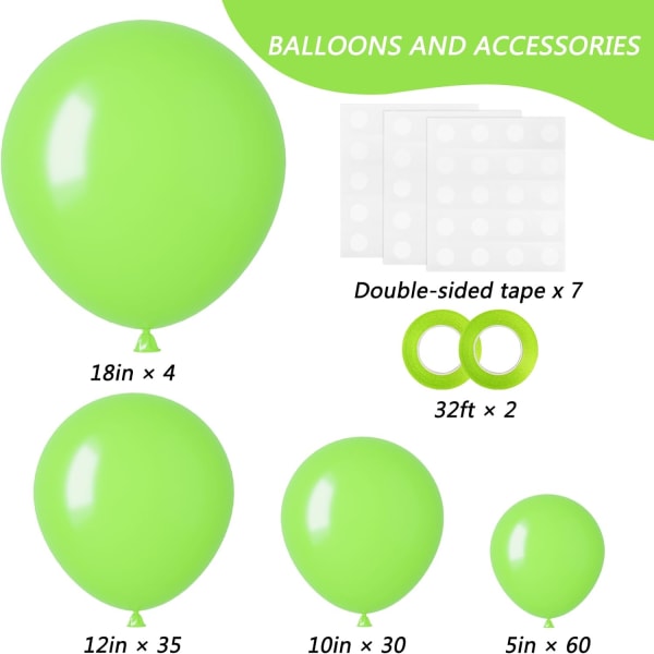 Limegröna ballonger 129 st ljusgröna ballonger 18 12 10 5 tum fruktgröna latexpartyballonger för födelsedag dinosaurie djungel babyshower dekoration Lime Green