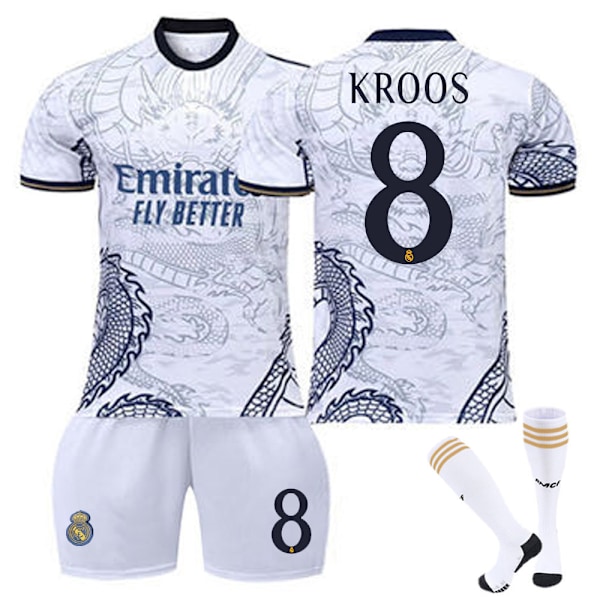 23-24 Real Madrid Dragon White Special Edition Fotballdrakter Barnefotballsett No.8 Kroos 20