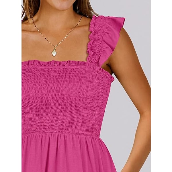 Naisten kesän rento hihaton nelikulmainen kaula-aukko mekko 2025 Smocked Ruffle Backless Boho Beach Söpö teini lyhyt aurinkomekko S