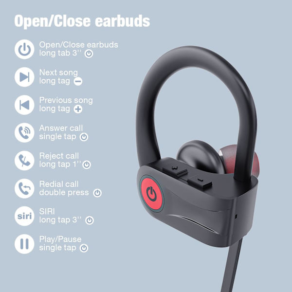 Bluetooth-kuulokkeet, langattomat nappikuulokkeet 16 tunnin toistoajalla Bluetooth 5.3 Langattomat kuulokkeet HD Deep Bass Stereo Sound Isolation IPX7 Vedenpitävä E Black