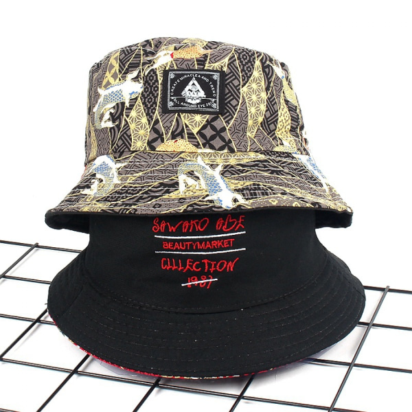 Ukiyo-e guldfisk broderad hatt unisex tryck dubbelsidig C