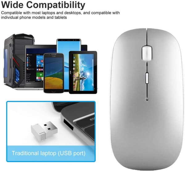 Genopladelig trådløs mus til bærbar computer, 2,4G bærbar USB-mus