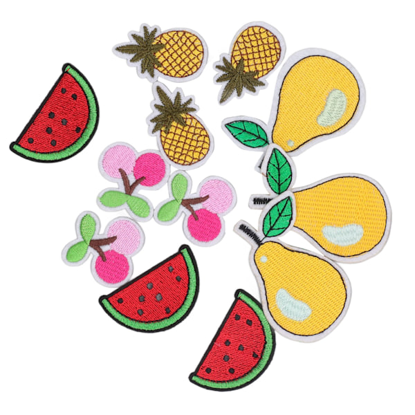 12 stk. frugt patches kirsebær ananas pære vandmelon søde mønstre levende farver stryge på patches til taske tøj sokker