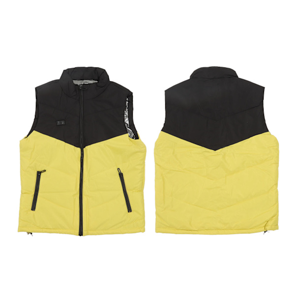 Oppvarmet vest elleve oppvarmingssoner 3 justerbare nivåer USB strømforsyning vaskbar oppvarmet jakke med innerlomme gul svart M 52,5-60 kg