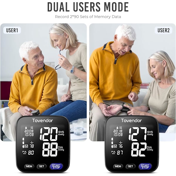 Blodtrycksmätare, bärbar automatisk digital blodtrycksmätare med oregelbunden hjärtslagsdetektering med stor display, justerbar 5,3\"-8,5\" manschett för