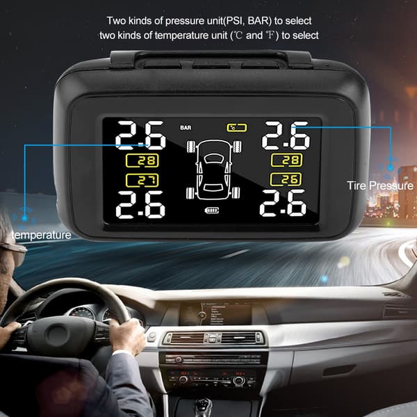 U901L-WF Solcellsdriven Trådlöst TPMS Däcktrycksövervakningssystem med 4 Externa Sensorer