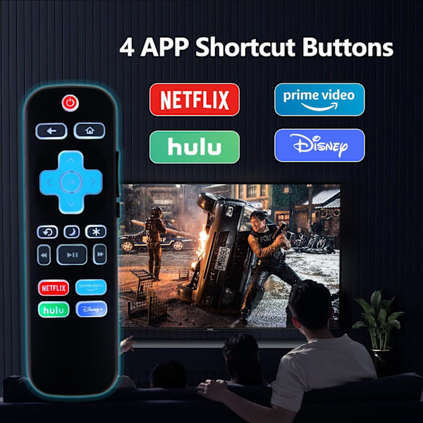 Universal bakgrundsbelyst fjärrkontroll för Roku TV, fjärrkontroll för TV med skyddande fodral, för Hisense/Sharp/Philips/Onn/Westinghouse/TCL/Element/Ind