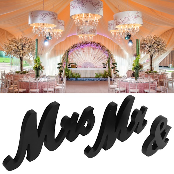 Brevdekorasjon i tre, Mr and Mrs-skilt, unikt design, dekorative ornamenter i MDF
