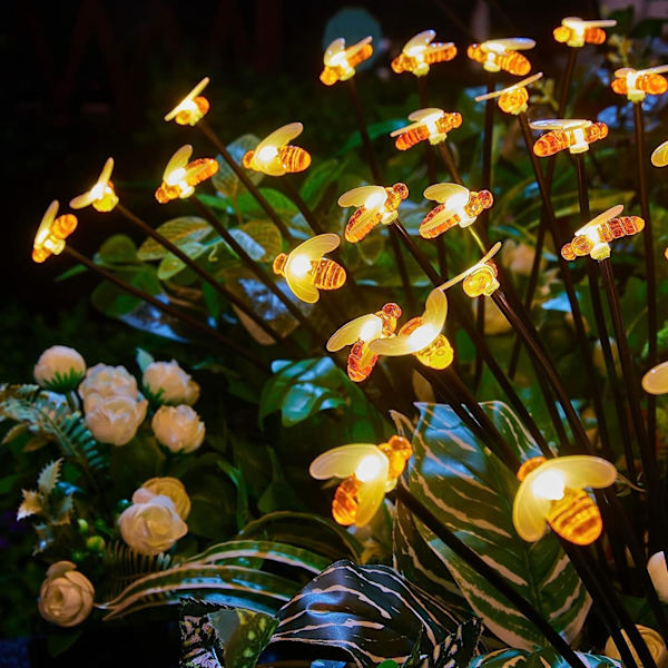 2 sarjaa aurinkokennokäyttöisiä mehiläisvalaisimia IP65 vedenpitävä 6 LED aurinkokäyttöiset koristevalot ulkopuutarhaan, terassille, kotiin Warm light 6