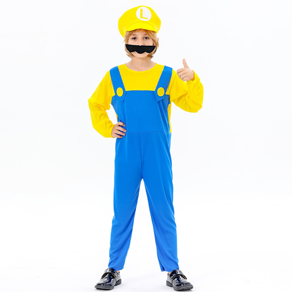 Børne Super Mario og Luigi Maskerade Kostume VVS-Brødre Halloween Kostume Yellow Children XL