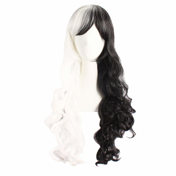 Wekity Multicolor Lolita Langt Krøllet Hestehale Cosplay Paryk, Hvid+Sort