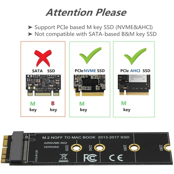 M.2 NVME SSD -muunninsovitinkortti MacBook Airin (2013-2017) päivittämiseen