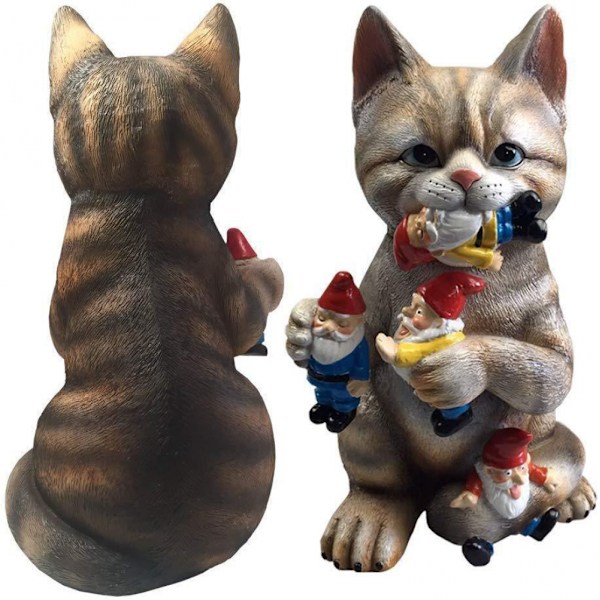 Busig katt trädgårdstomte statyett figur - Bästa konstdekor för inomhus utomhus hem eller kontor (En storlek, Busig katt)
