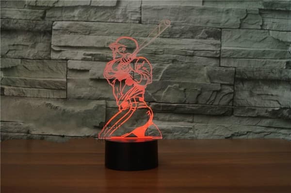3D Baseballspiller Natlampe 7 Farveskift LED Bordlampe
