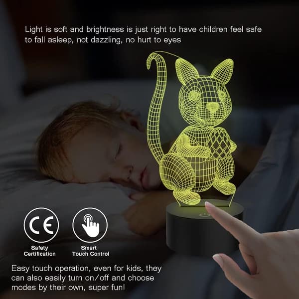Egern 3D Illusion Lampe Berøringsfølsom LED Natlampe