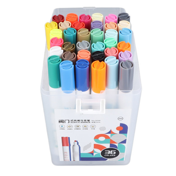 36 st Acrylic Paint Markers 2mm Spets Vibrant Vattentät Snabbtorkande Blandade Färger Graffiti Markers för Studenter Skola