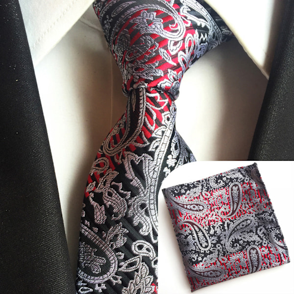 Män slips Paisley vävd siden slips set med ficka Suqare F I