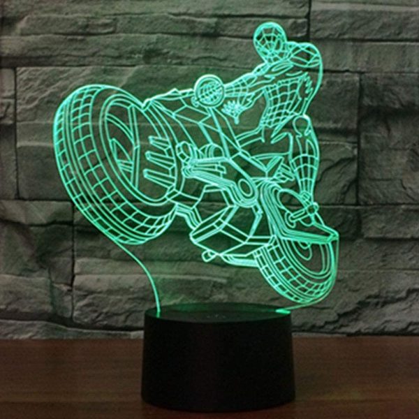 3D Illusion Natlampe Motorcykel 7 Farveskift Touch Swit