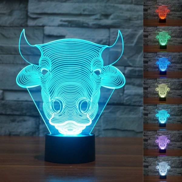 Bull Cow 3D LED-lampa, Abstrakt optisk illusion Night Light