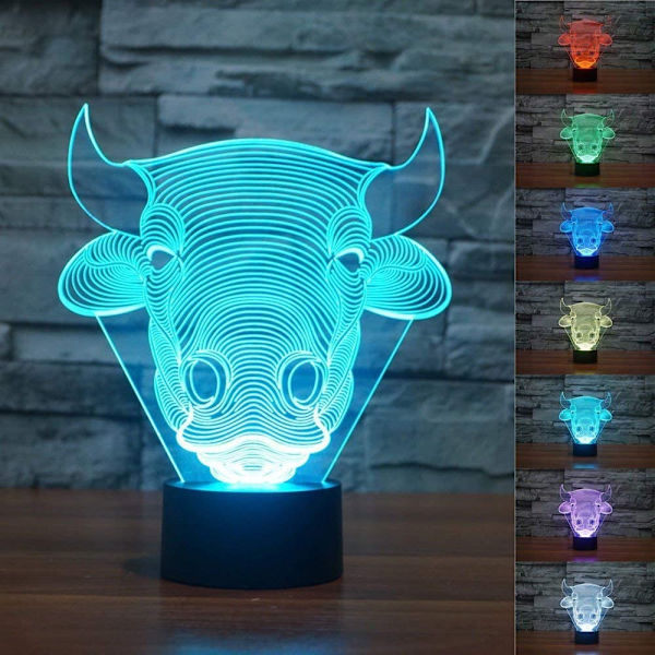 Tjur Ko 3D LED-lampa, Abstrakt optisk illusion nattljus