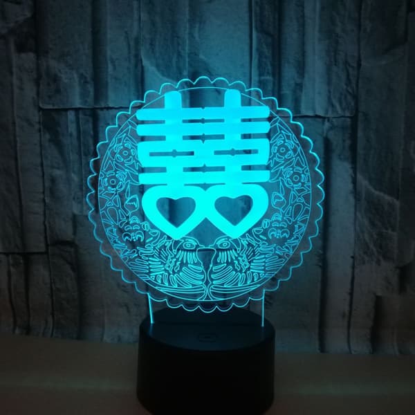 Bryllupsceremoni Natlampe, 3D Illusionslampe, 7 Farver Ch