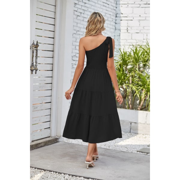 Ærmeløs Ruffle Hem Flowy Boho Maxi Kjoler (Sort XL)