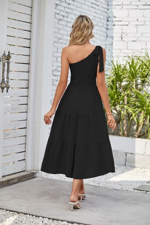 ulder Hihaton Ruffle Hem Flowy Boho Maxi -mekot (Musta L)