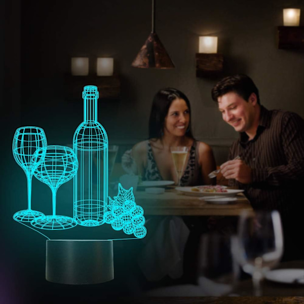 Vinflaske 3D Illusionslampe, Bardekorasjonsgaver Nattelys for Jul Ferie med Fjernkontroll 16 Farger Skiftende + 4 Skiftende Modus + Dimmefunksjon