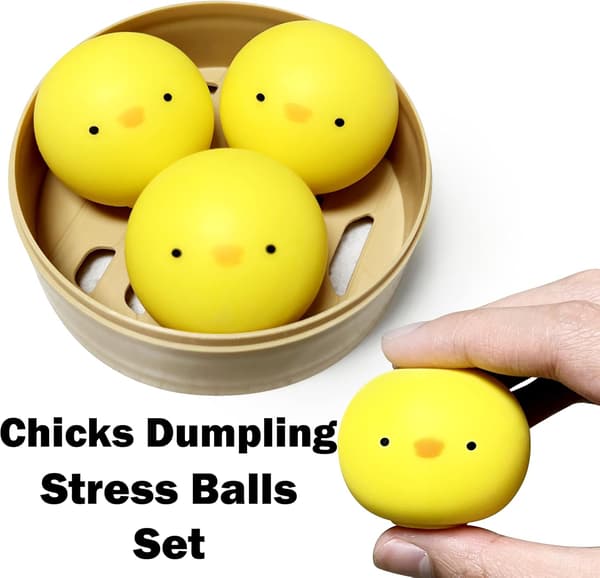 3-pack Mini Kycklingdumpling Squishy Fidget Leksaker, Stresslindrande Klämbollar för Barn, Påskkycklingar Korgfyllare Sensoriska Fidget Leksaker