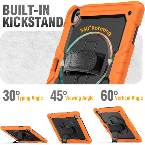 Etui til iPad Air 13 tommer (M3 2025) & (M2 2024), Sh0ckproof Design med Blyantholder/Skjermbeskytter/Roterende Håndstropp, Beskyttelse Orange New iPad Air 13 20242025