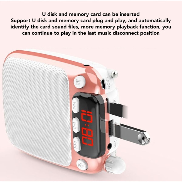 Röstförstärkare Bärbar Uppladdningsbar Bluetooth Röstförstärkare med Trådlös Mikrofon Headset för Lärare Guide Rose Gold