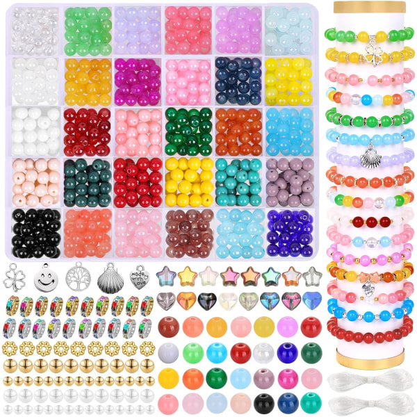 671st glaspärlor Armbandstillverkningssatser 30 färger 8mm kristallpärlor för smyckenstillverkning Runda ädelstensstenspärlor med Rondelle Spacer Beads DIY Craf