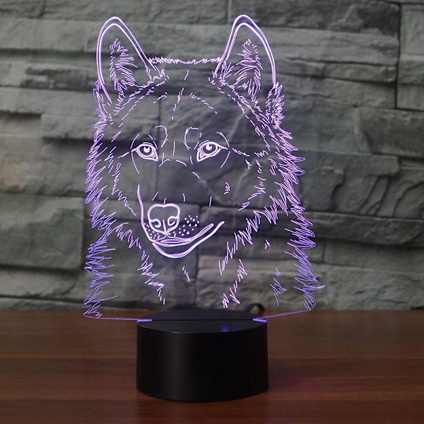 3D Varg Huvud Nattlampa Touch Bord Skrivbord Optisk Illusion L