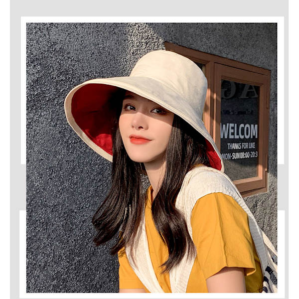 Dame Solhat Bomuld Bucket Hat Mode Sommer Strand Bred B C
