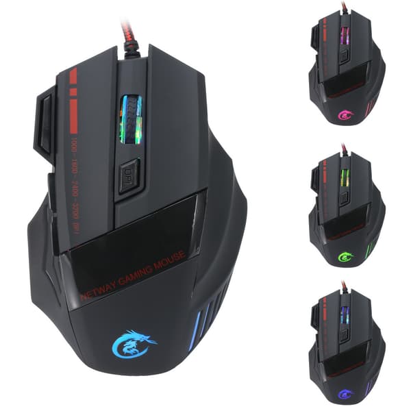 RGB-slingrande mus, professionell spelmus med kabel och optisk sensor