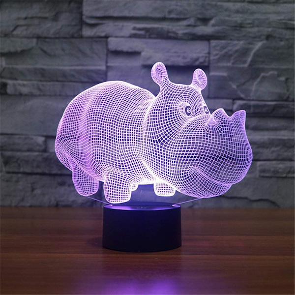 3D Optisk Illusion Flodhest Sensor Natlampe med Smart Touch