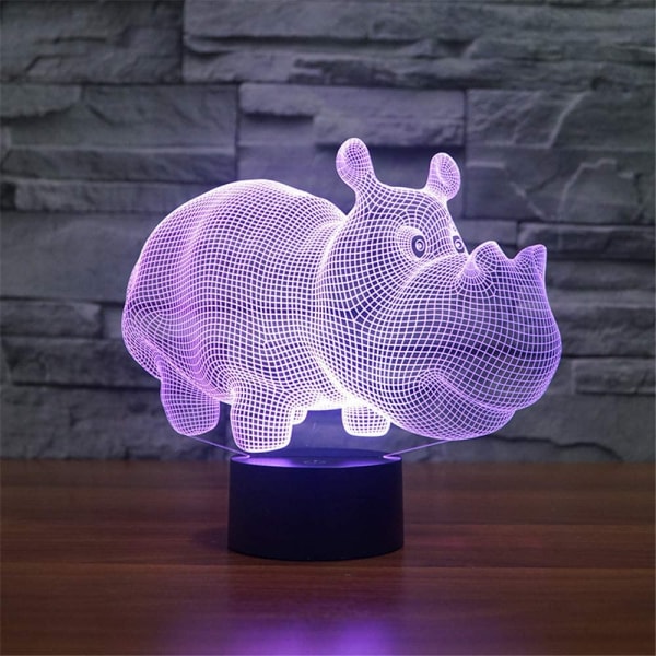 3D optisk illusionsflodhästsensor nattlampa med smart touch