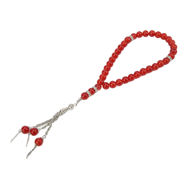 Muslimska bönepärlor Röda 33 pärlor Ljusa vackra utsökta glänsande eleganta Tasbih bönepärlor för tillbedjan