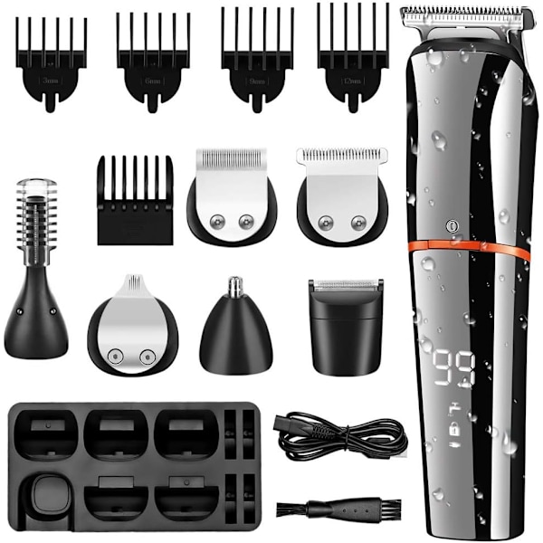 Skäggtrimmer för män Hårklippare Kropp Mustasch Näs Hår Trimmer Sladdlös Precisionstrimmer 6 i 1 Skötselset Vattentät USB Uppladdningsbar