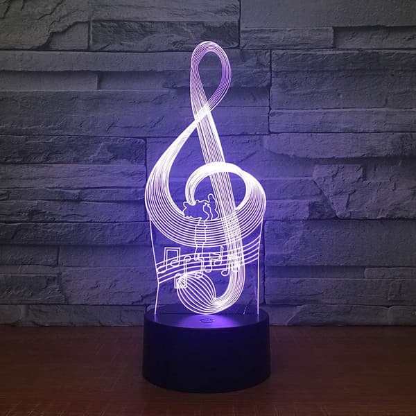 Musiknote 3D Natlampe, 7 Farver Skiftende Optisk Illusion