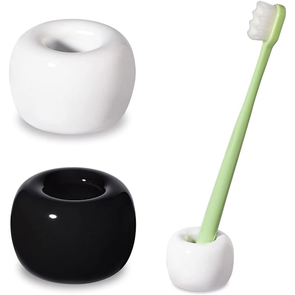 Mini Keramisk Tandbørsteholder Stativ til Badeværelse Forfængelighed Bordplade, Håndlavet Par Tandbørste Hovedholder, Barbermaskineholder og Kontor Penneholder, Bl Black white