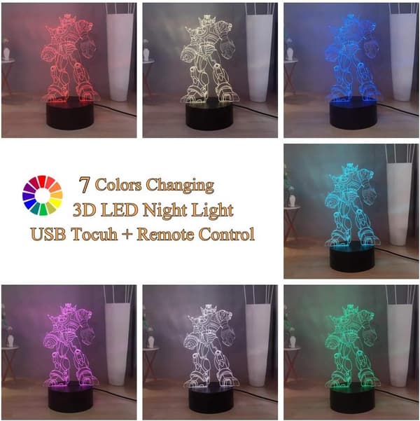 3D LED nattlampa, tecknad USB fjärrkontroll sovrum sängbord