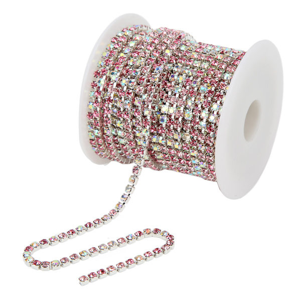 Rhinestone Trim Fargerik Glitrende 10 Meter Rhinestone Trim for Husholdning DIY Håndverk Klær Dekorasjon GaveSølv Bak Rosa Farge 3mm